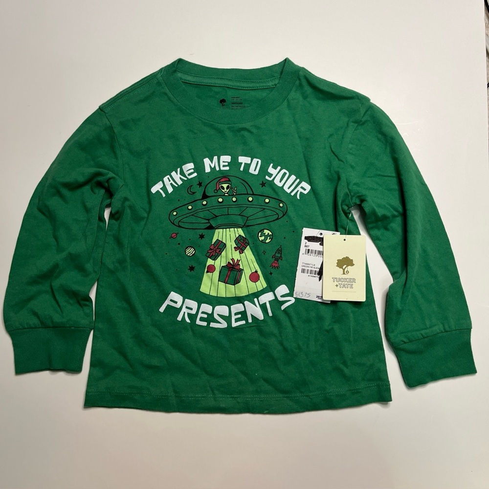 Tucker & Tate Green Holiday Take Me To Your Presents Alien Christmas Shirt NWT 8